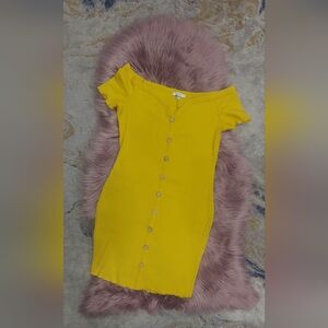 Yellow Off-Shoulder Button-Down Dress